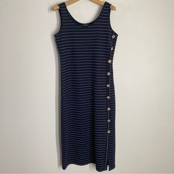 Tribal Dresses & Skirts - Tribal Femme Women's Small Navy Striped Button Dress